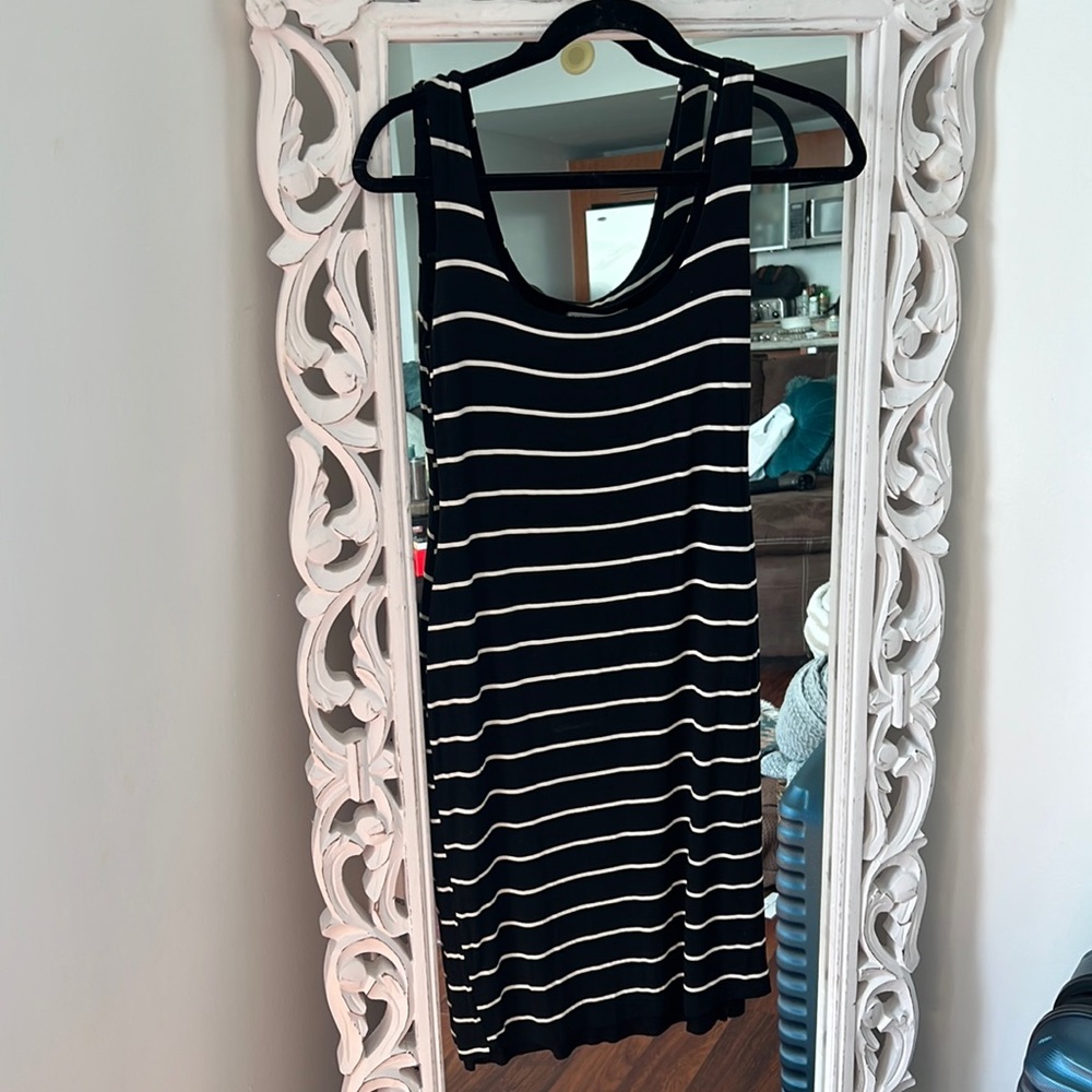 Black and white striped MIDI bodycon dress